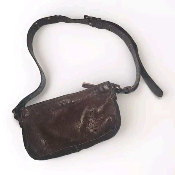 Soft Leather FREE PEOPLE Wade Brown Leather Sling Crossbody Bag Grommets - Picture 5 of 13